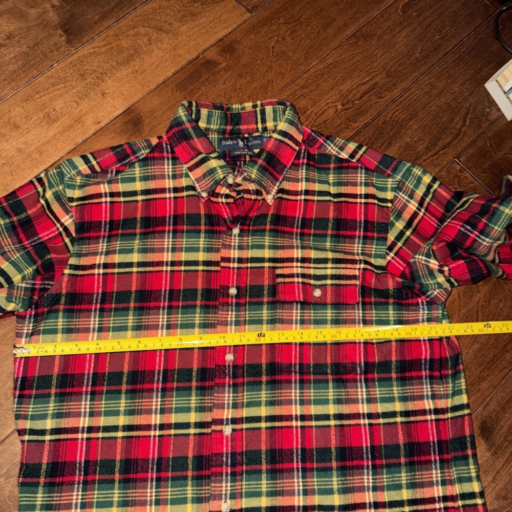VINTAGE Polo Ralph Lauren Shirt Mens Large Red Green Plaid Heavy Flannel - Picture 3 of 5